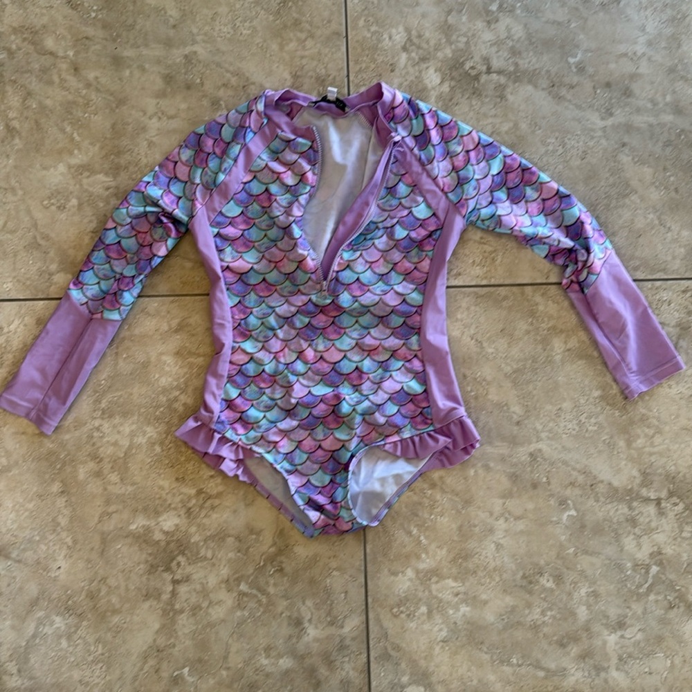 Grace Karin Girl’s Purple Mermaid Long Sleeve Swimsuit - 8Y